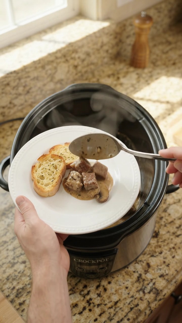 Crockpot Gruyère Cream Portobello Ribeye Bites