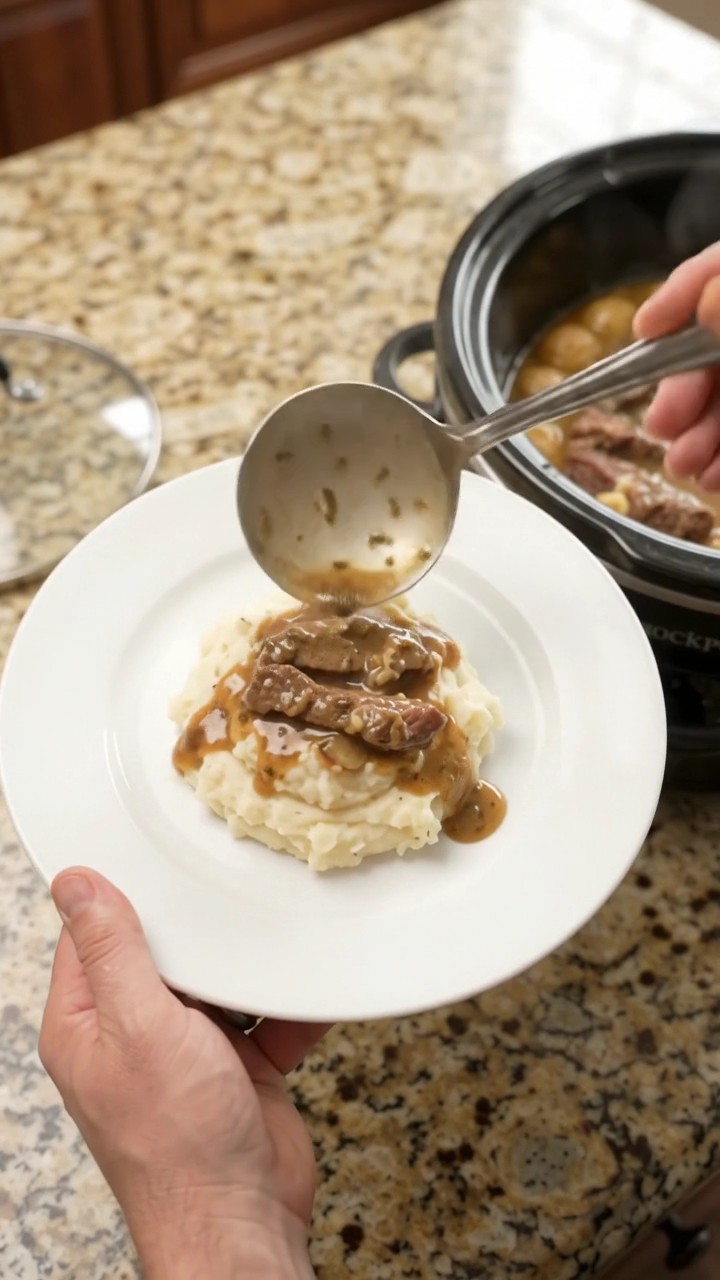 Crockpot Cowboy Butter Garlic Potato Flank Steak