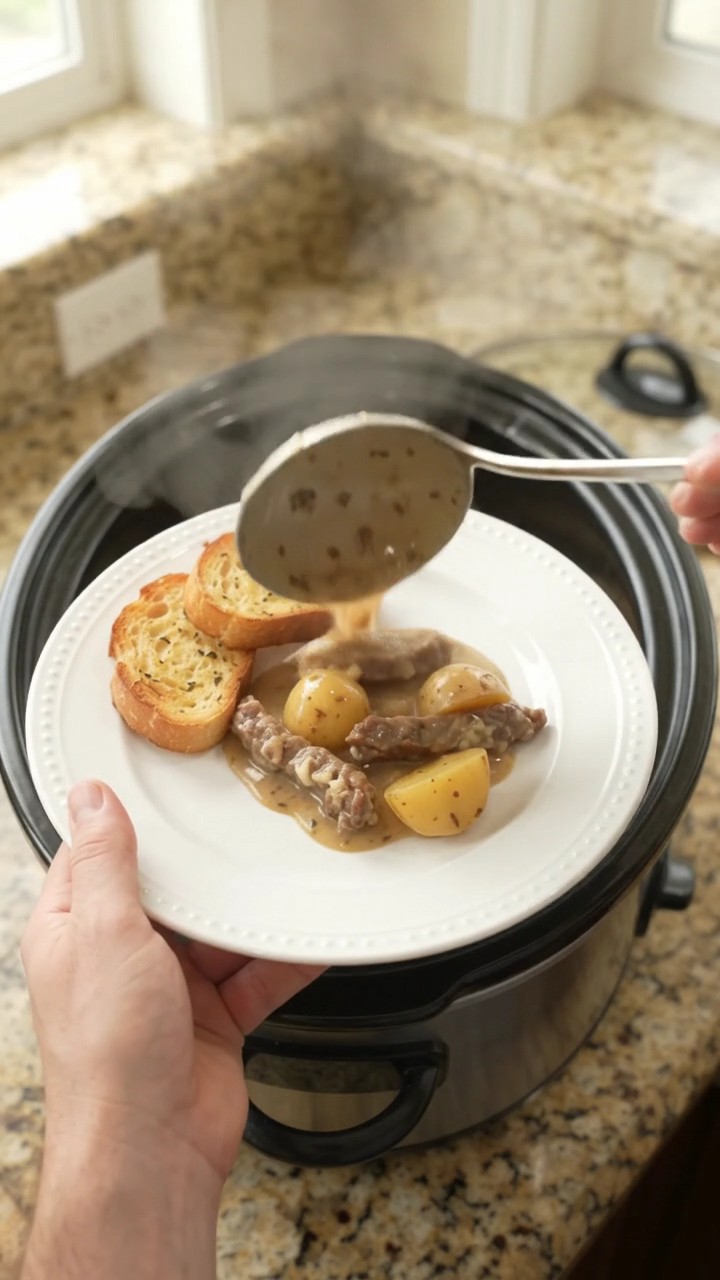 Crockpot Gruyère Cream Garlic Potato Flank Steak