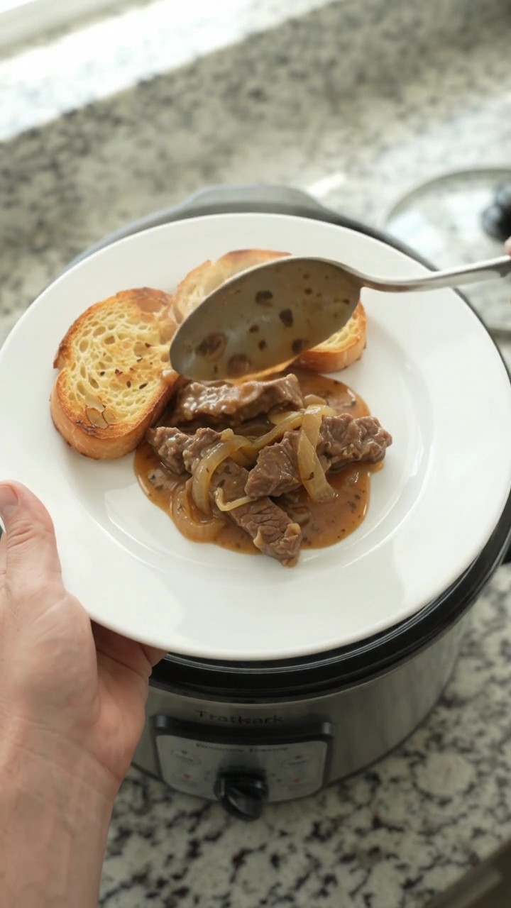 Crockpot Gruyère Cream French Onion Flank Steak