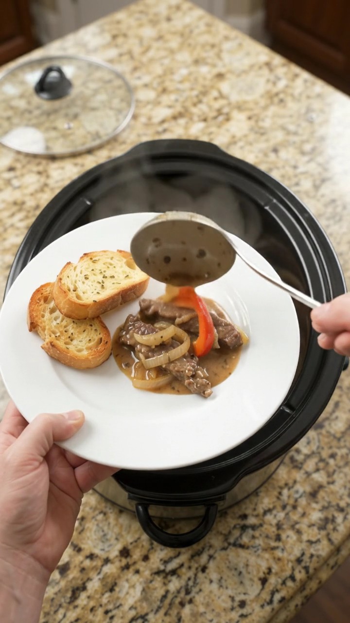 Crockpot Gruyère Cream Pepper Flank Steak