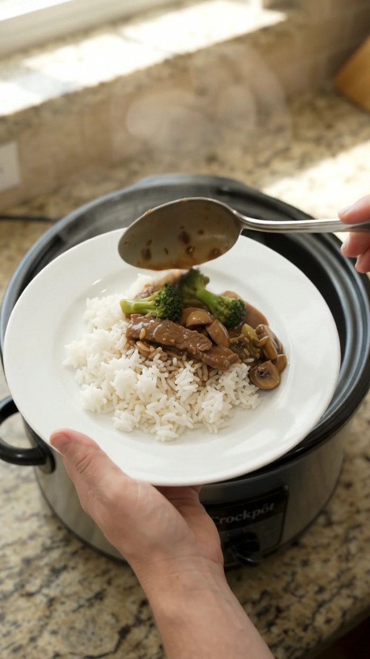 Crockpot Bourbon Gravy Broccoli Flank Steak