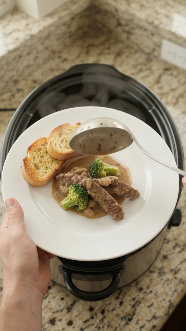 Crockpot Gruyère Cream Broccoli Flank Steak