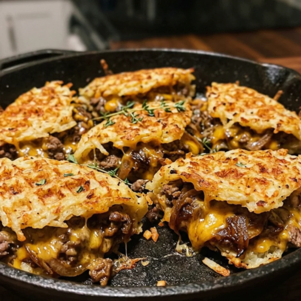 French Onion Beef Cheddar Waffle Pockets