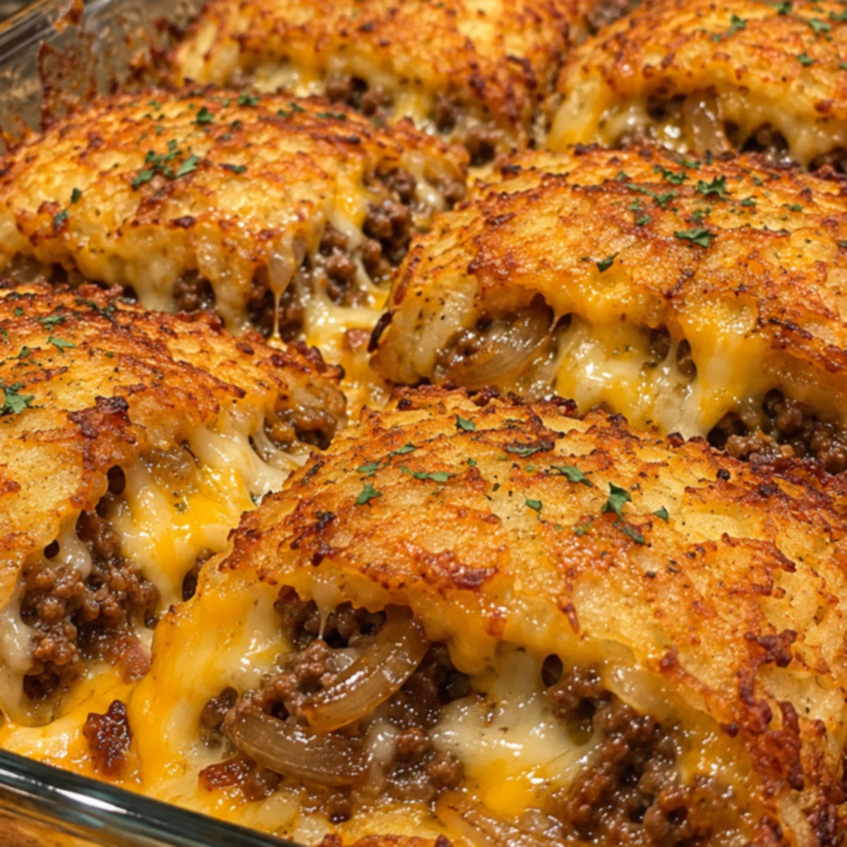 French Onion Beef & Cheese Hash Brown Pockets