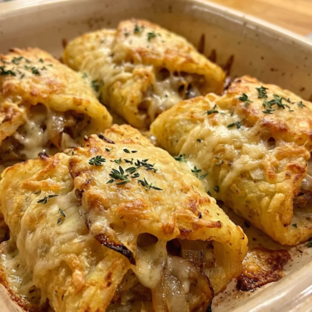 French Onion Cheeseburger Hash Brown Pockets