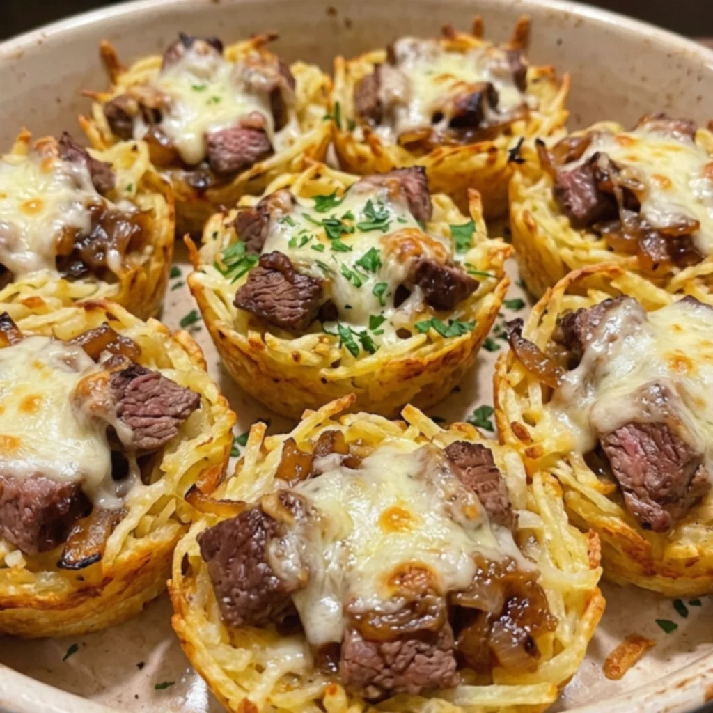 French Onion Steak Swiss Crispy Potato Cups