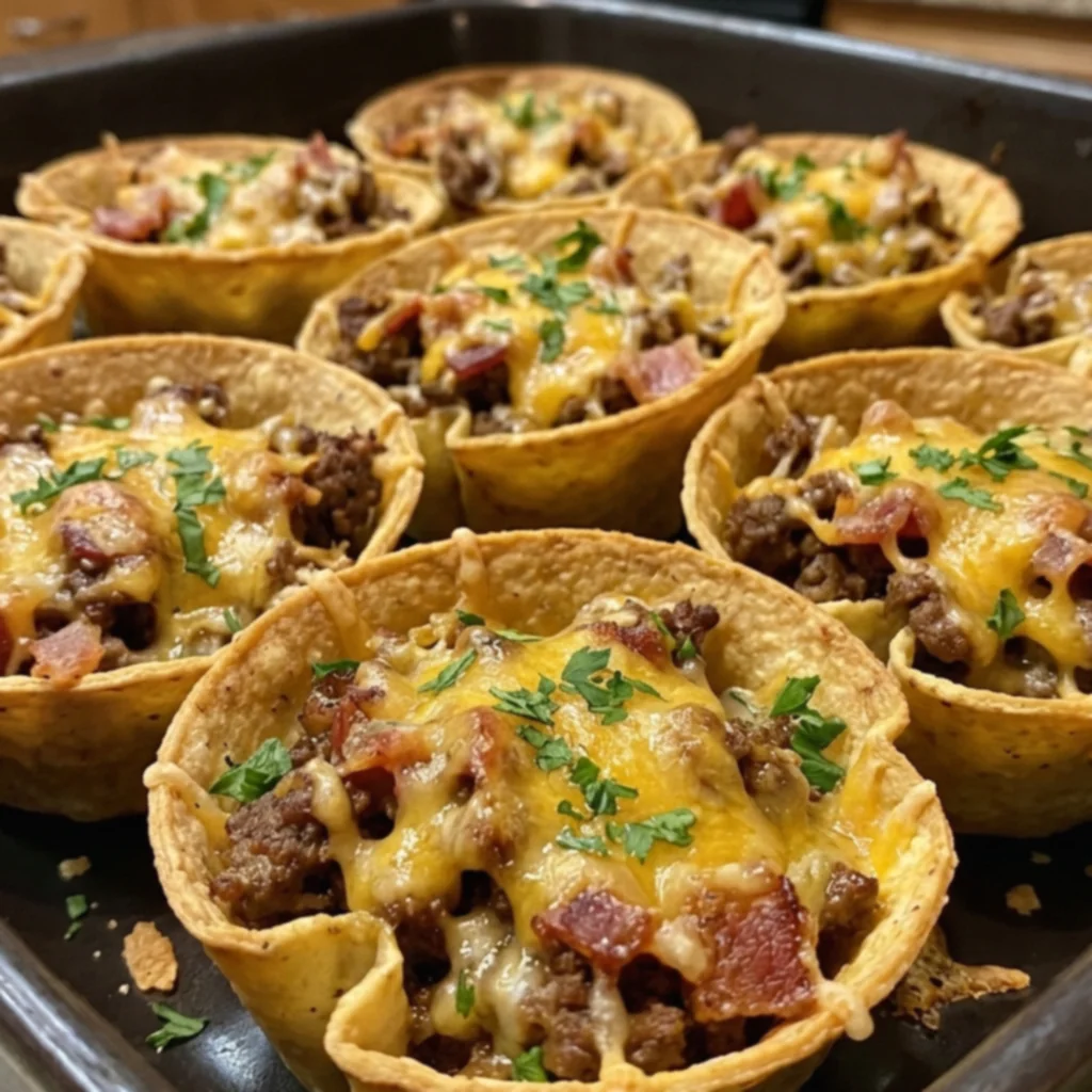 Garlic Butter Bacon Cheeseburger Taco Cups