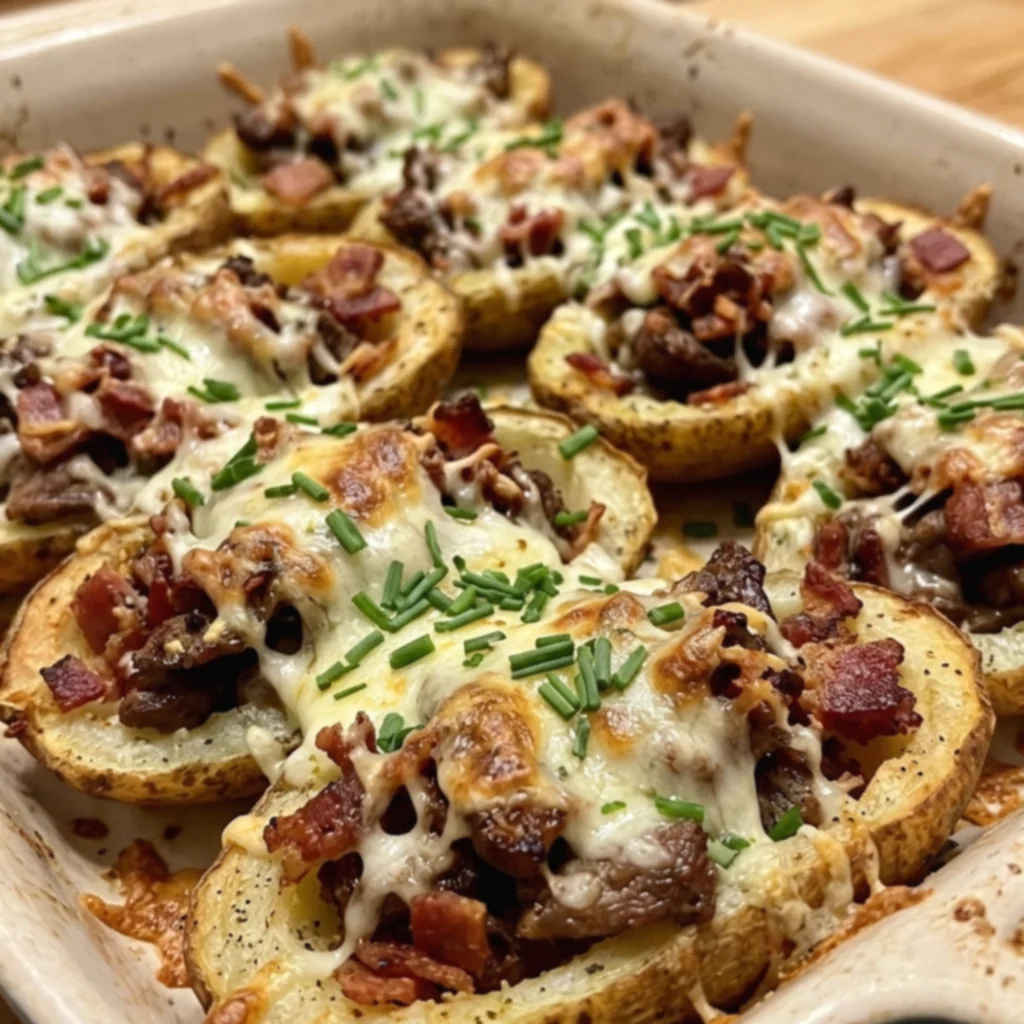 Garlic Butter Bacon Ranch Potato Skins