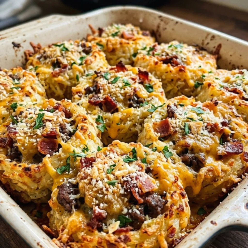 Garlic Parmesan Bacon Cheeseburger Hash Brown Rolls