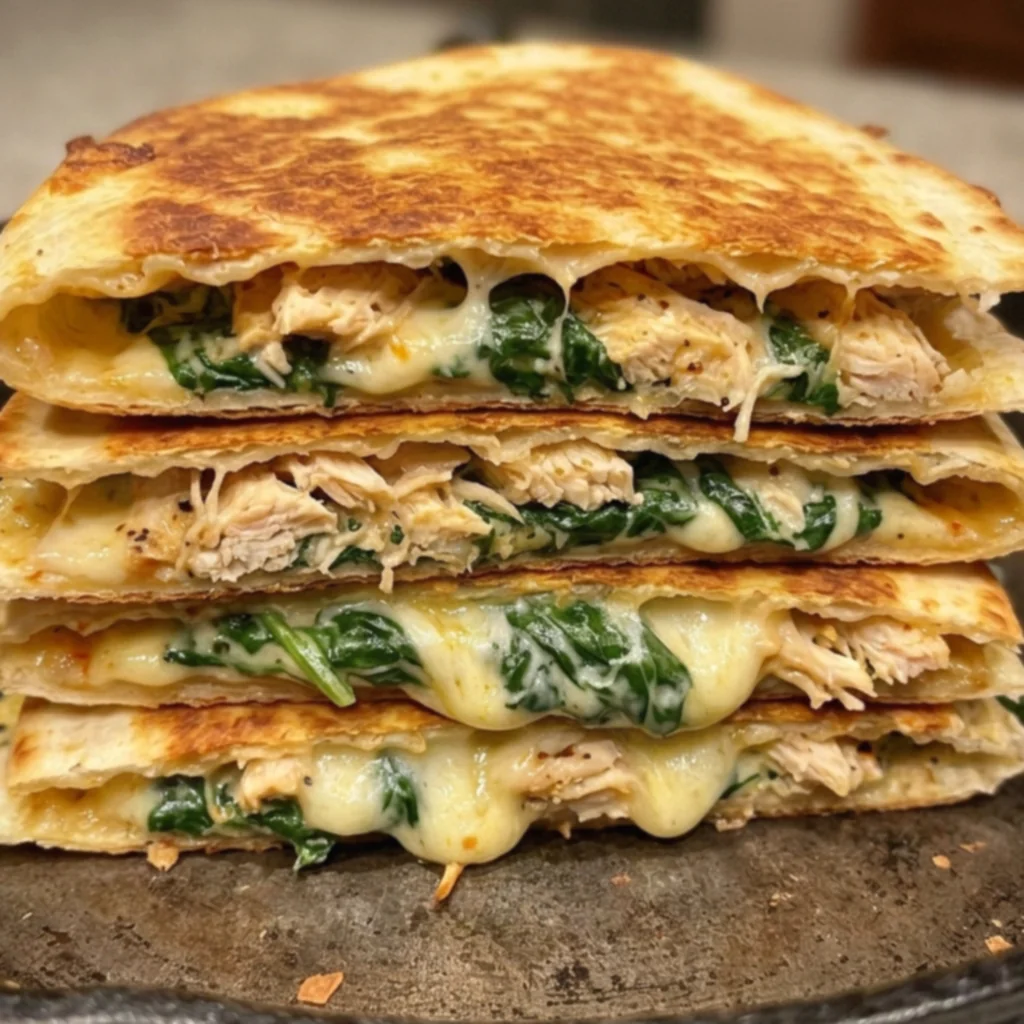 Golden Garlic Parmesan Chicken Spinach Quesadilla Stacks
