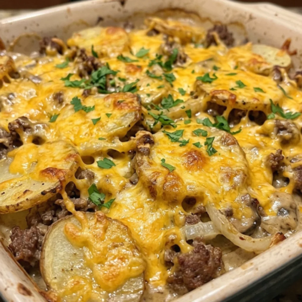 Hamburger Potato Onion Bake