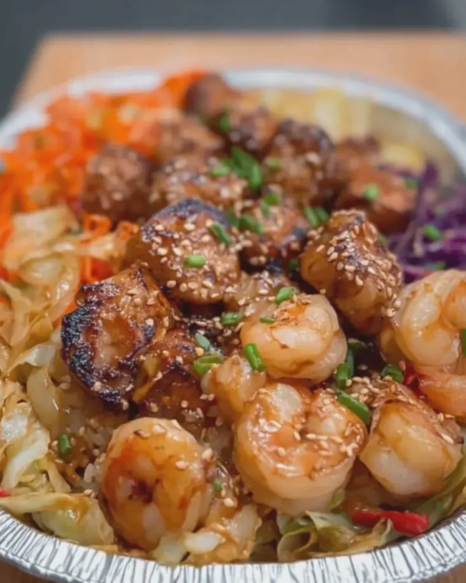 Hibachi Chicken and Shrimp Cabbage Bowl