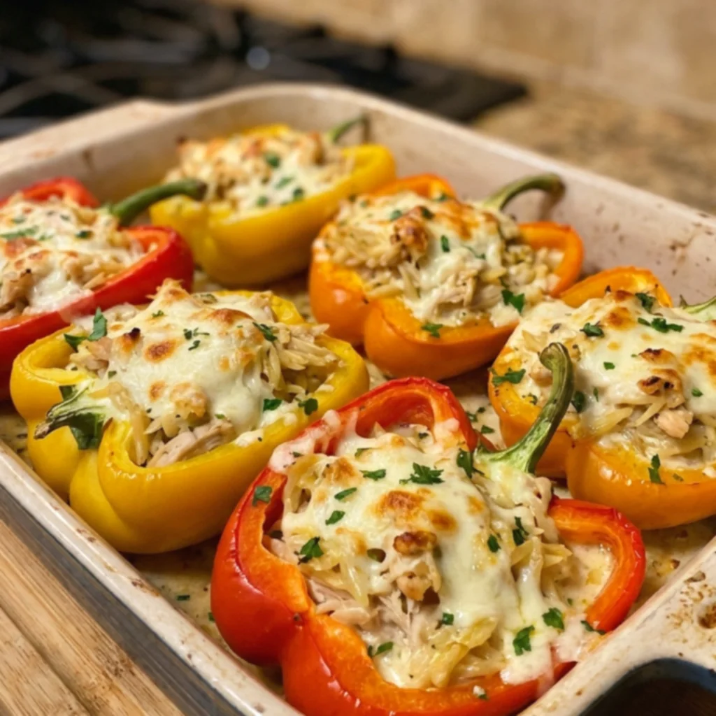 Honey Garlic Lemon Chicken Orzo Stuffed Peppers