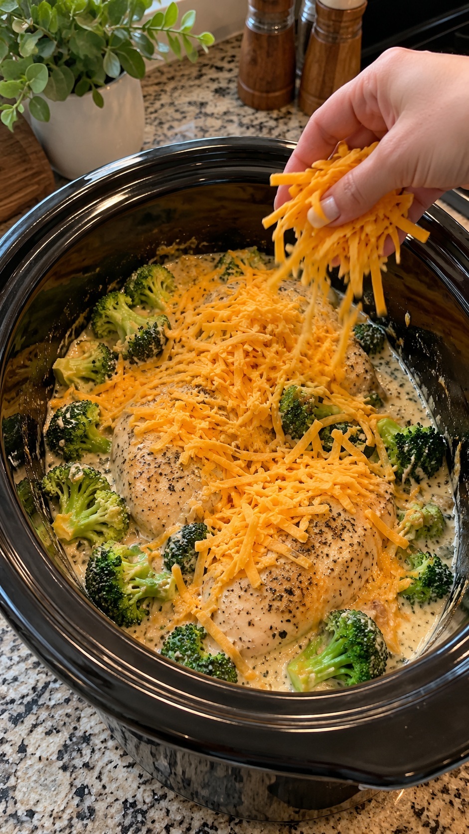 Crockpot Creamy Cheddar Chicken and Broccoli