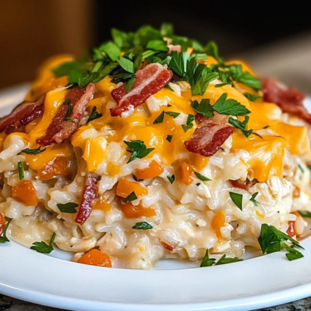 Loaded Bacon Cheddar Chicken Rice Bake
