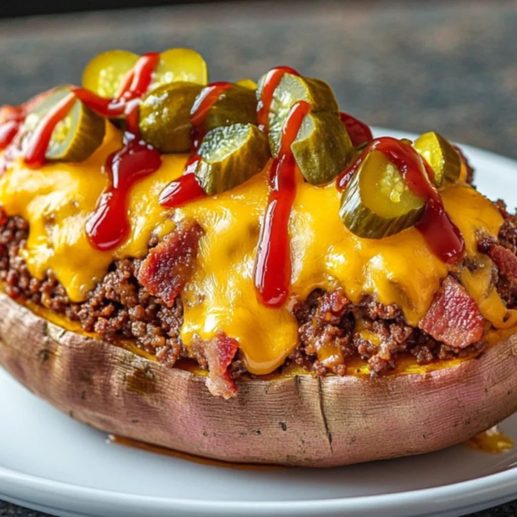 Loaded Bacon Cheeseburger Stuffed Sweet Potatoes