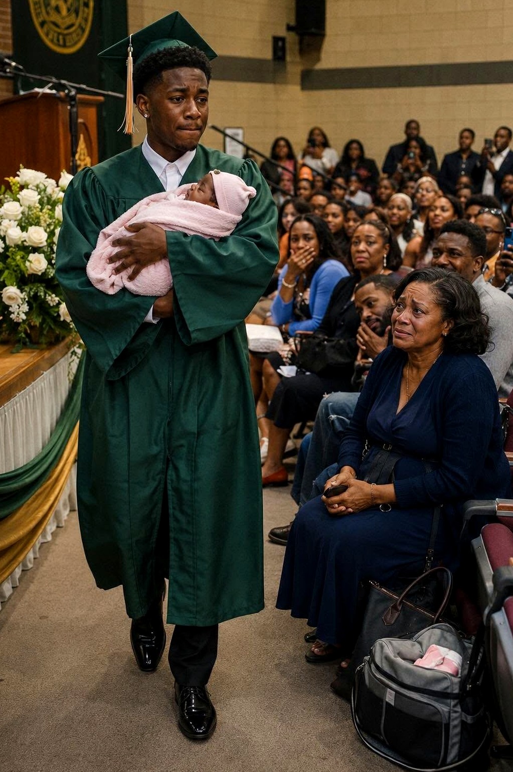 Mom’s Heartbreak and Pride: Son’s Surprising Graduation Speech with Newborn