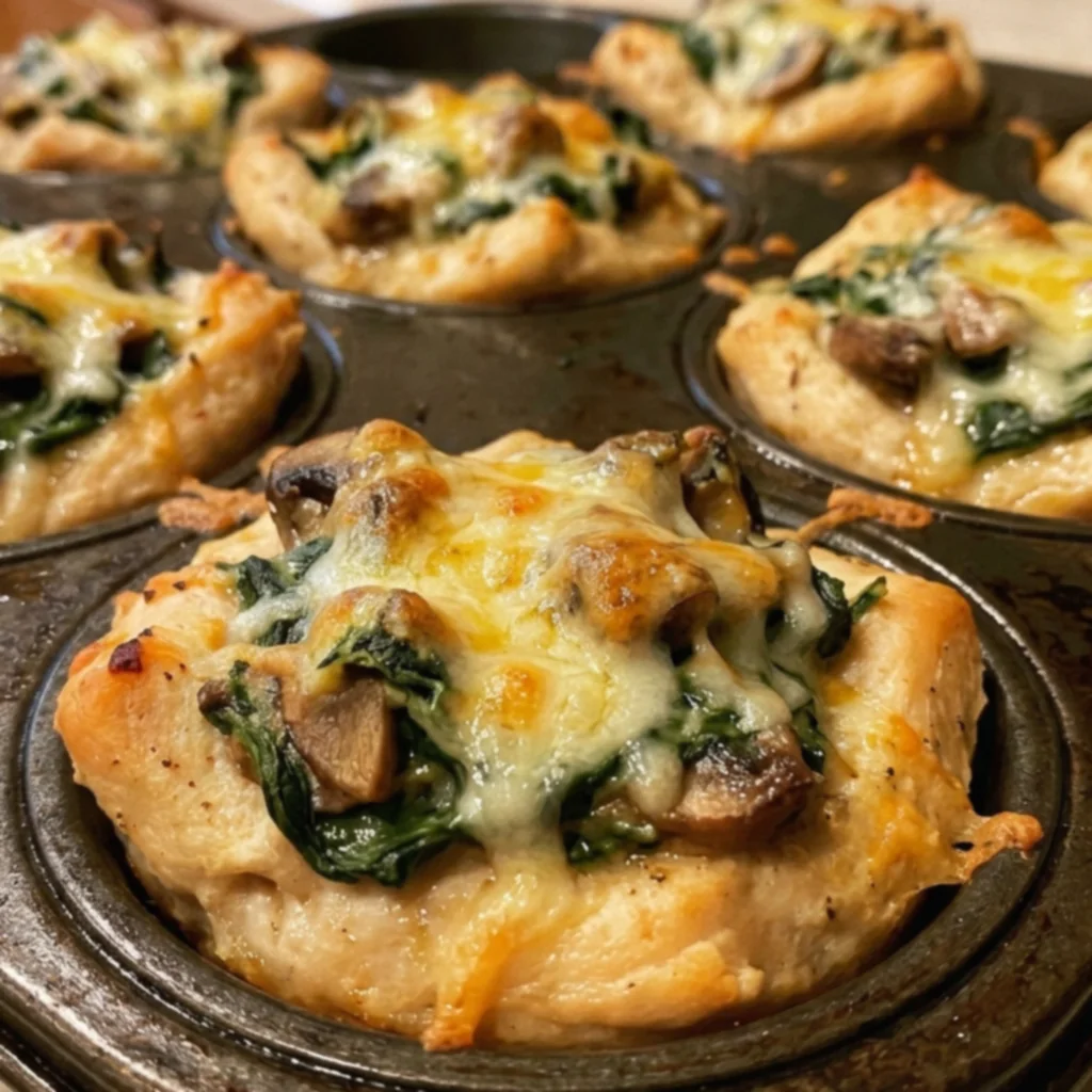 Mushroom Spinach Cheddar Stuffed Chicken Cups