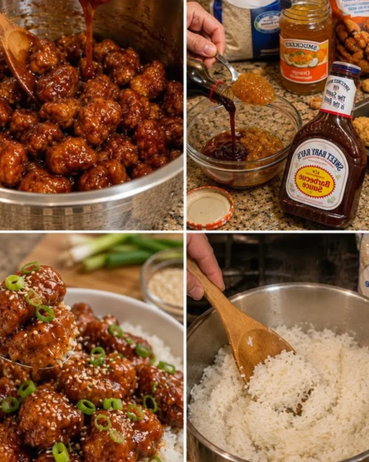 Orange chicken over rice. One bag of popcorn chicken Three cups of water recipe in comments