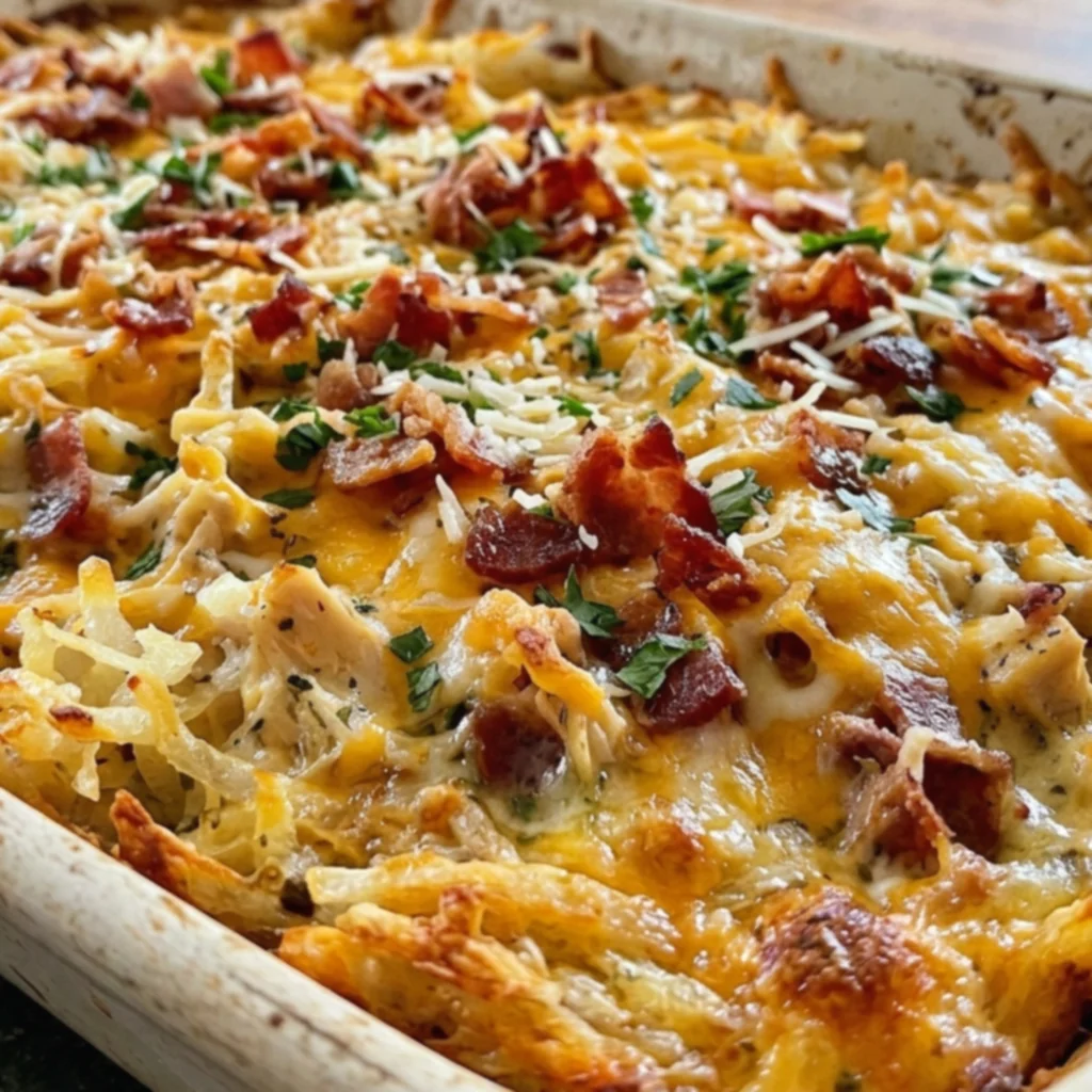 Parmesan Bacon Ranch Chicken Hash Brown Casserole
