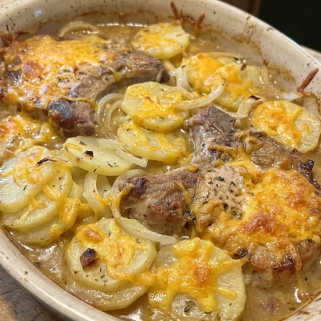 Pork Chop & Scalloped Potato Gravy Bake