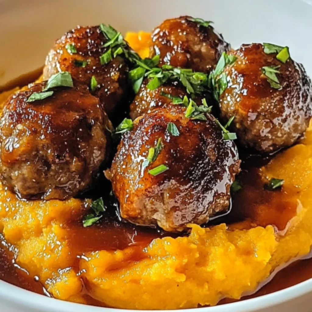 Pork Meatballs with Sweet Potato Mash