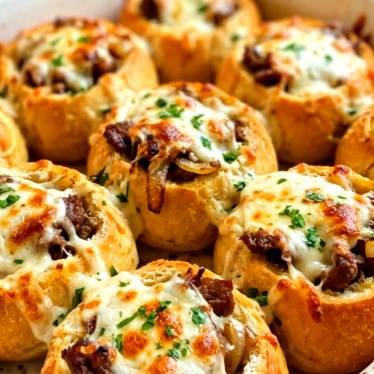 Homemade Philly Cheesesteak Garlic Bread Sliders with Melted Provolone