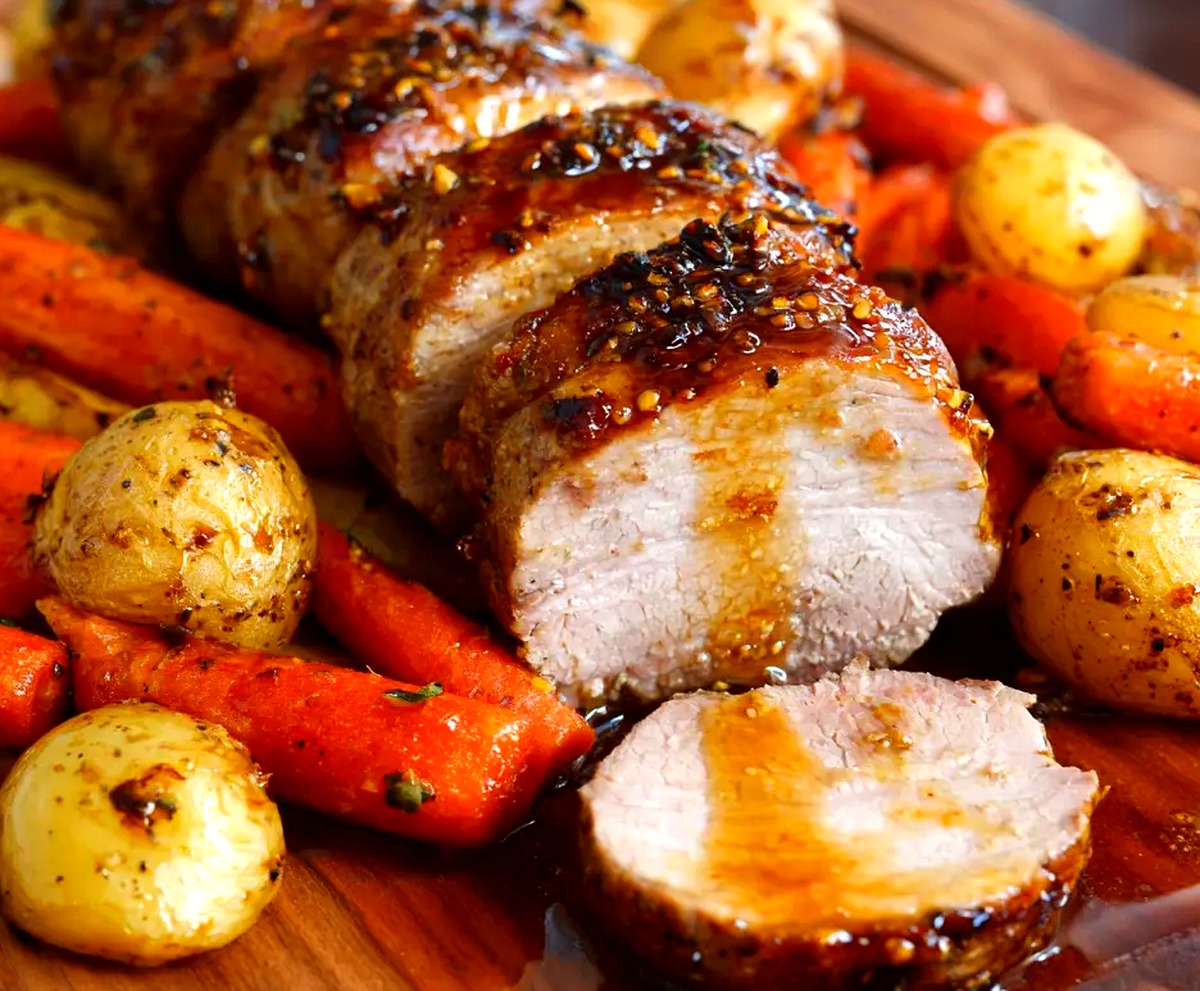 Garlic Herb Butter Roasted Pork Tenderloin with Honey Glazed Carrots