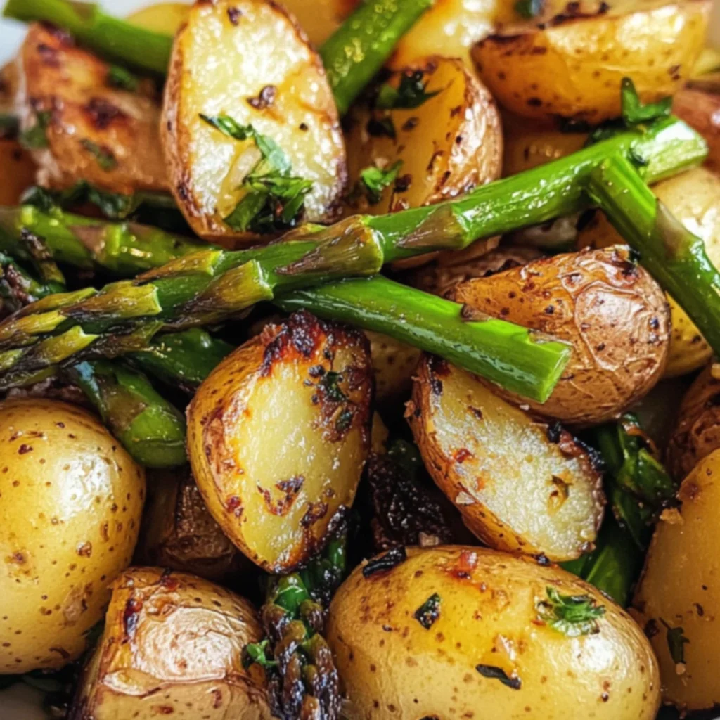 Roasted Garlic Potatoes & Asparagus