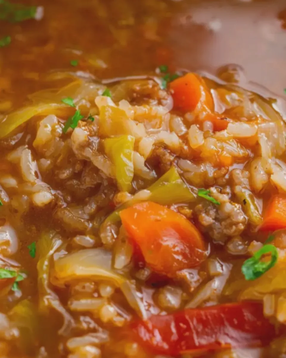 Slow Cooker Cabbage Beef Rice Soup
