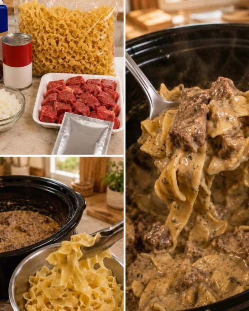 Slow Cooker Creamy Beef Tips and Noodles