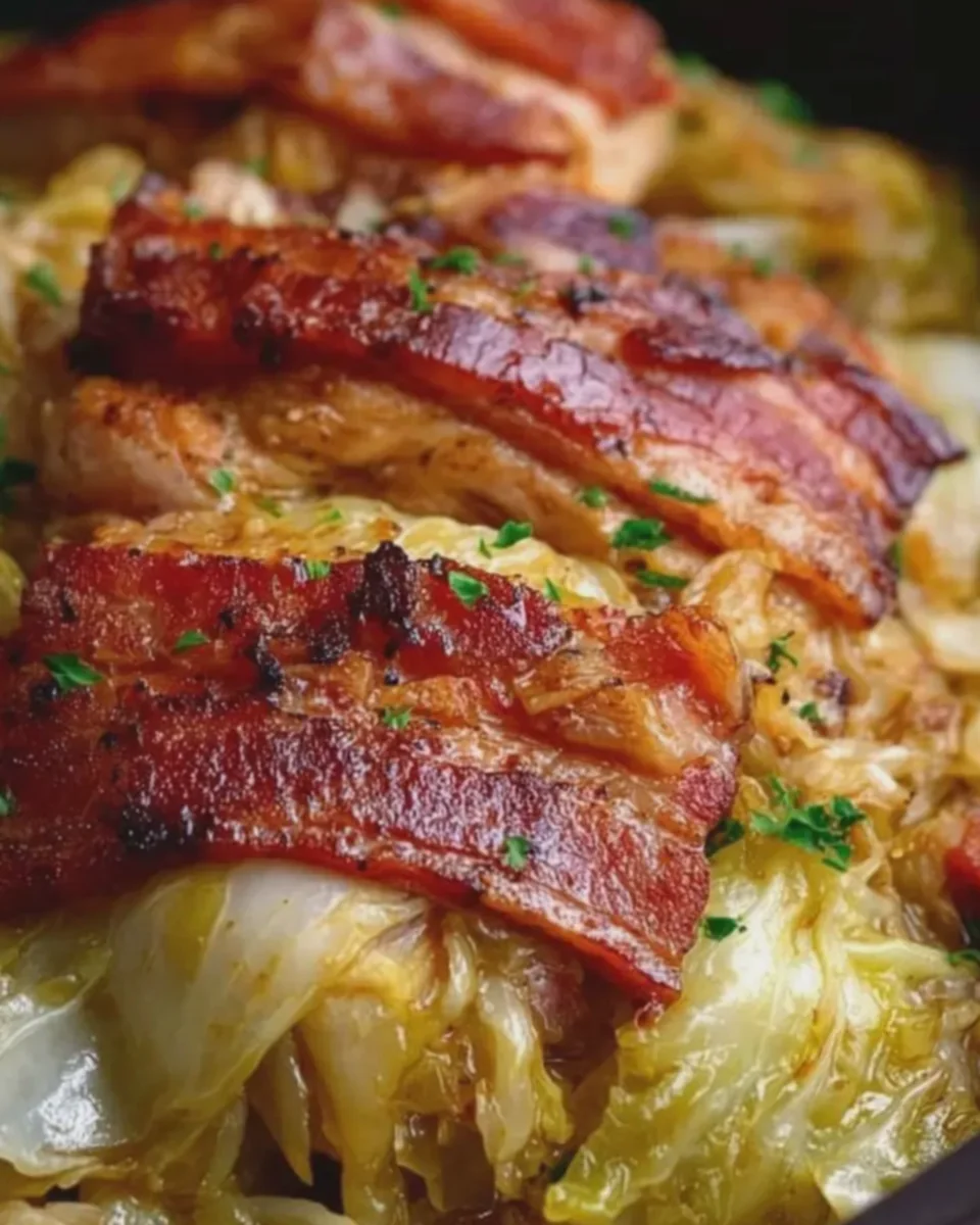 Slow Cooker Turkey Bacon Cabbage Chicken Thighs