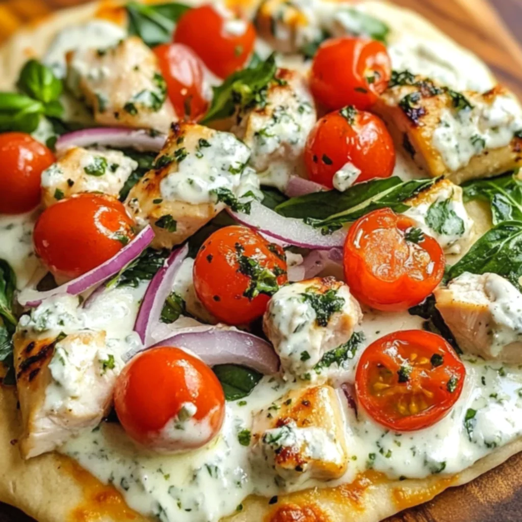 Tzatziki Chicken and Veggie Naan Pizza